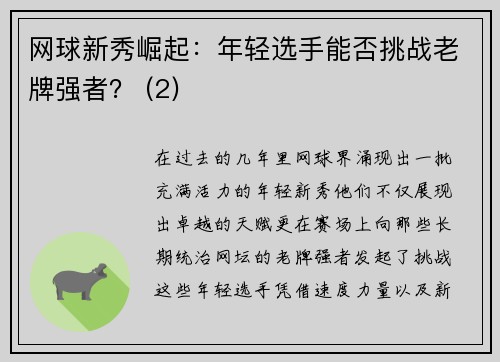 网球新秀崛起：年轻选手能否挑战老牌强者？ (2)